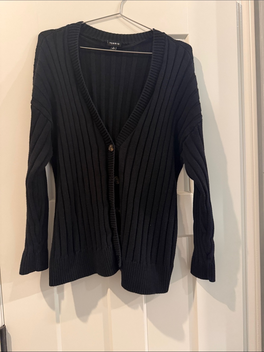 torrid Black Ribbed V-Neck Button-Front Cardigan